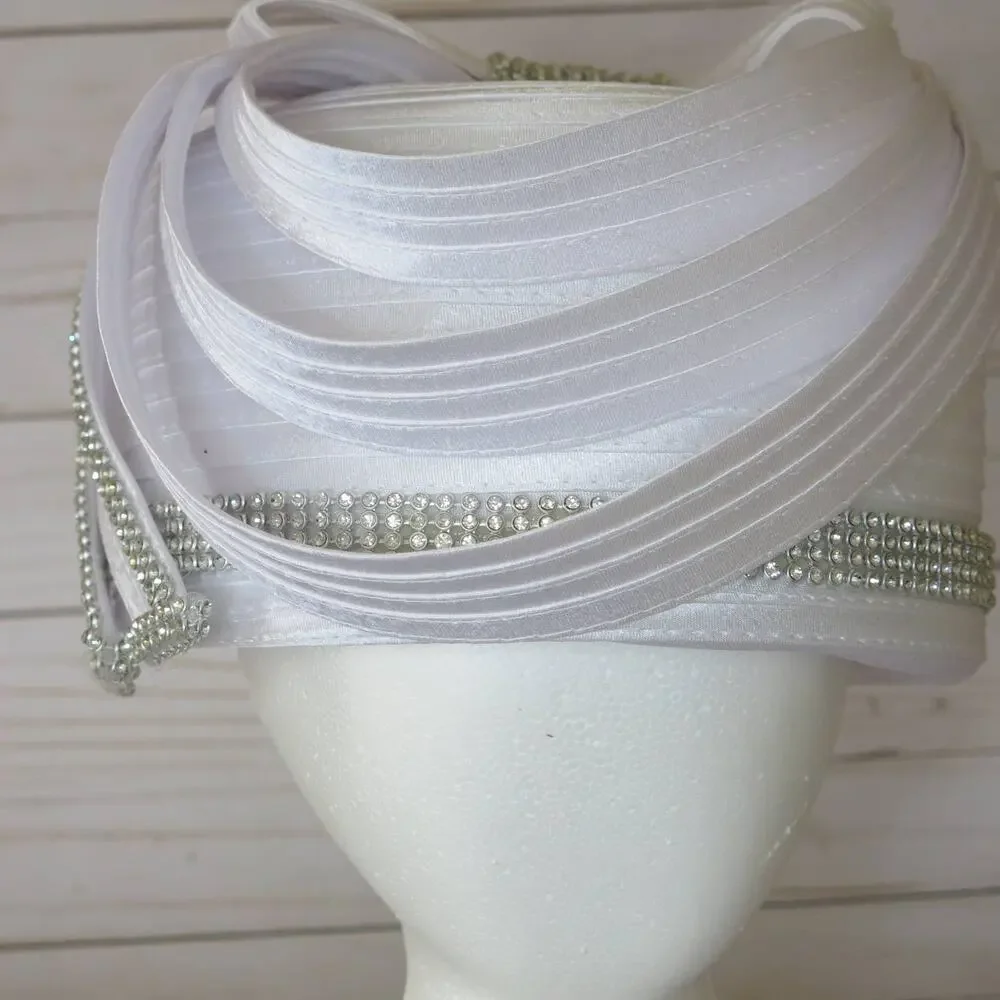 CHARM'S Hat Church/Kentucky Derby/Wedding Rhinestone Layers White Church Glam
